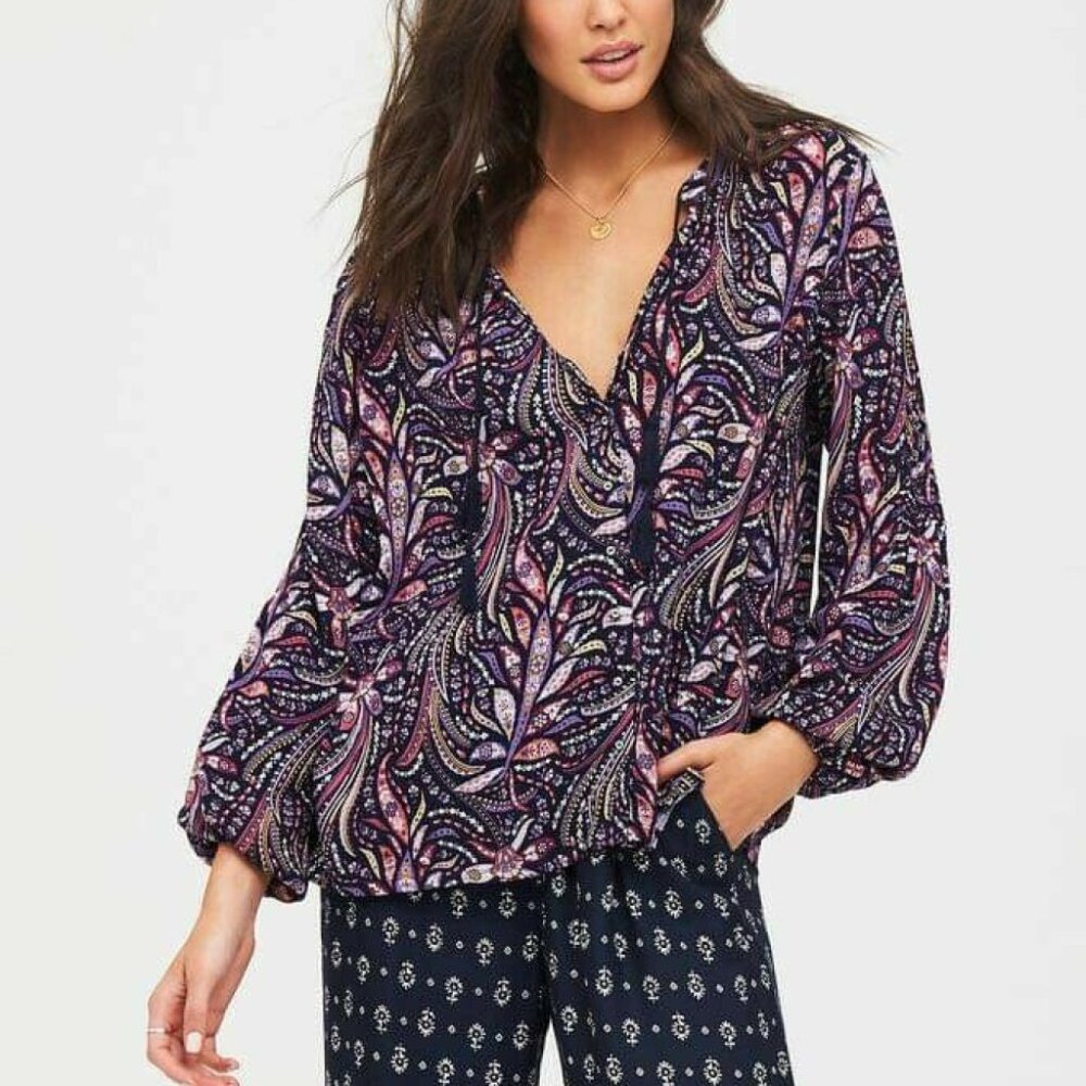 TIGERLILY Bilqis Purple Paisley Long Sleeve Button Shirt Blouse Top NWT RRP$140 - Picture 4 of 16